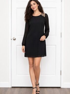 Black Dress Sequin Detail Long Sleeve Party Cocktail Mini Dress‎